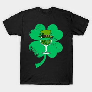 St Patrick Leprechaun Hat Wine Glass Shamrock T-Shirt